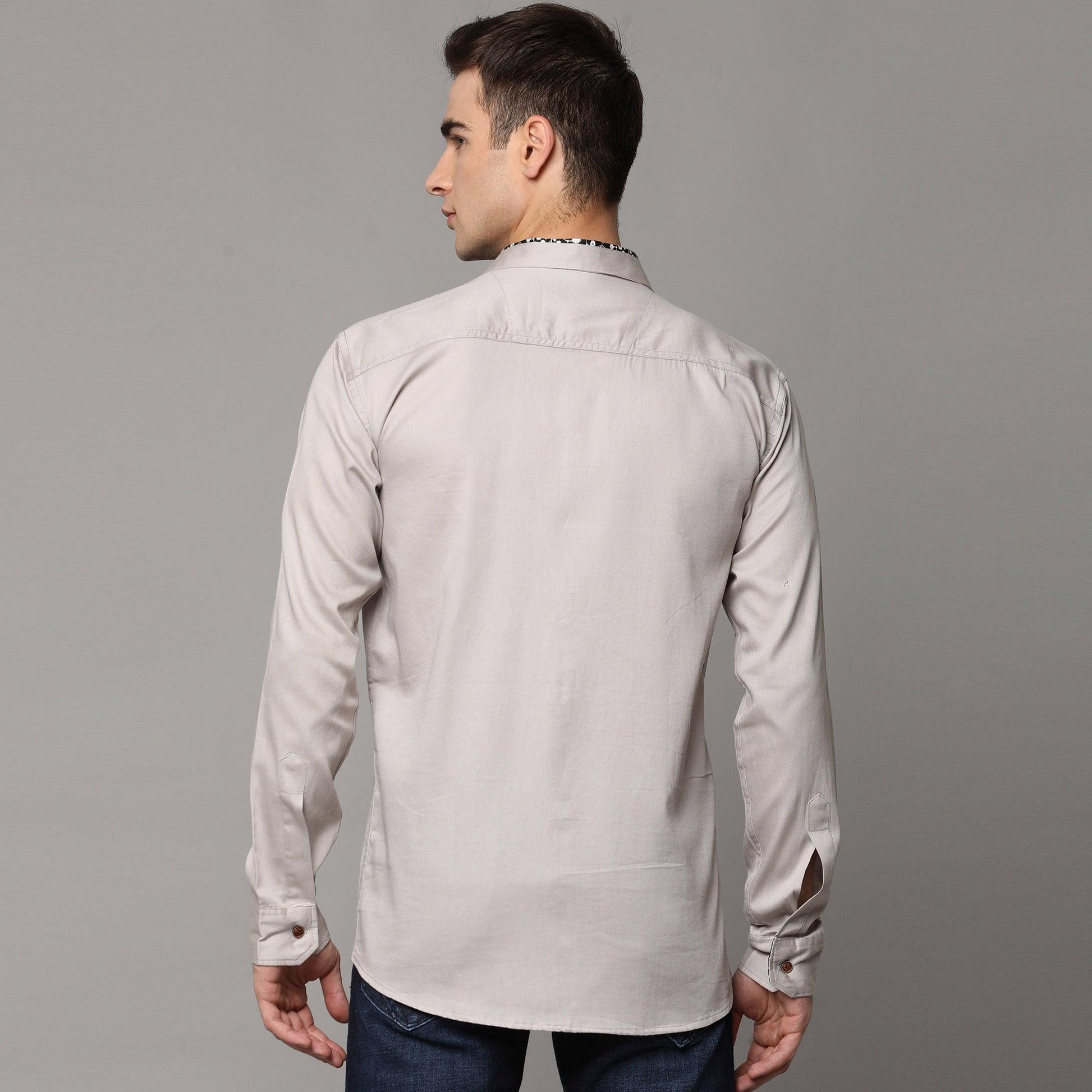 Light Grey Solid Pure Cotton Men's Shirt