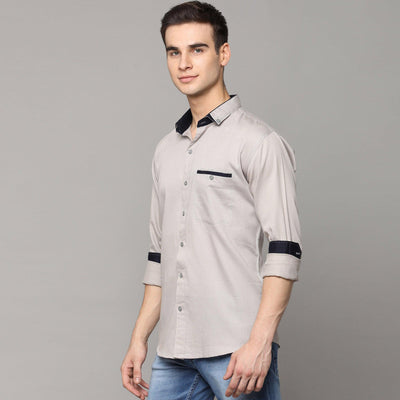 Light Grey Solid Pure Cotton Men's Shirt