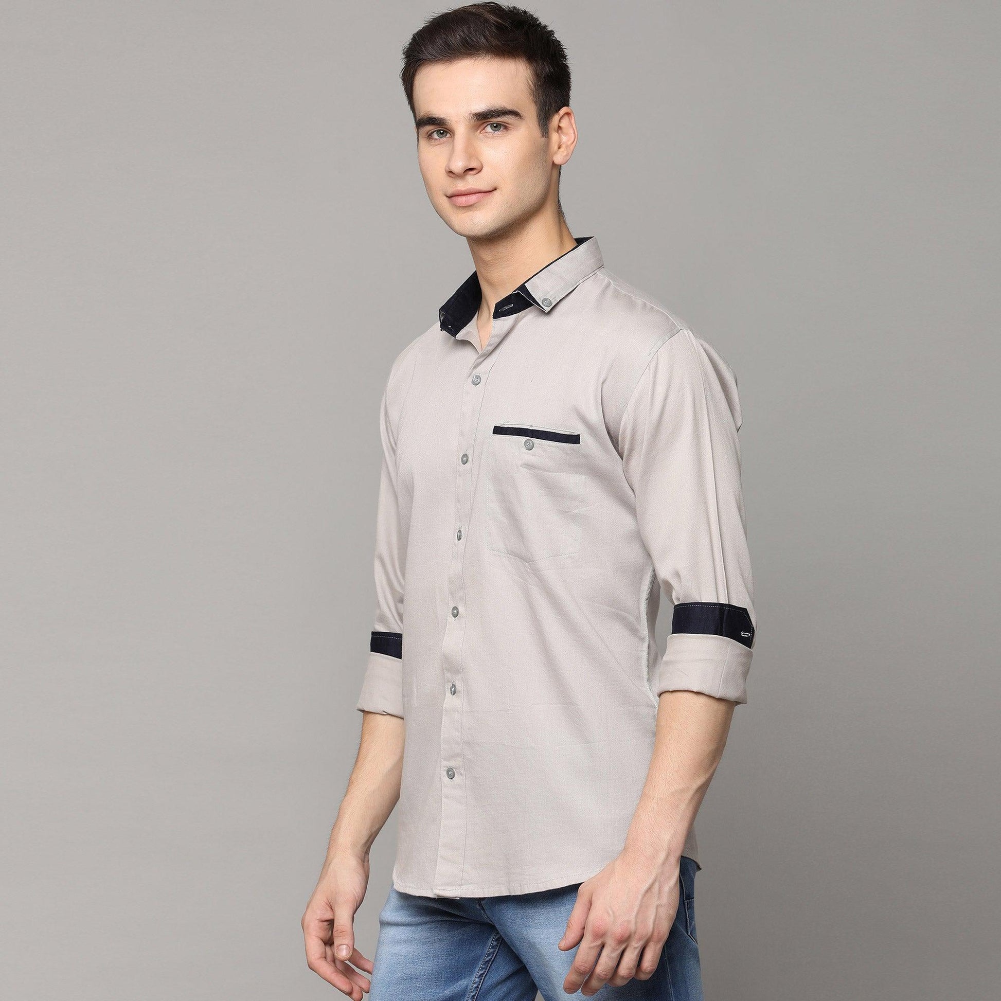 Light Grey Solid Pure Cotton Men's Shirt