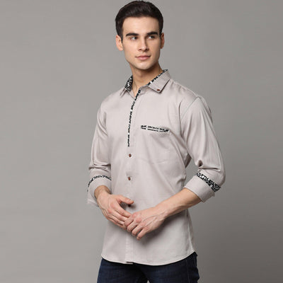 Light Grey Solid Pure Cotton Men's Shirt