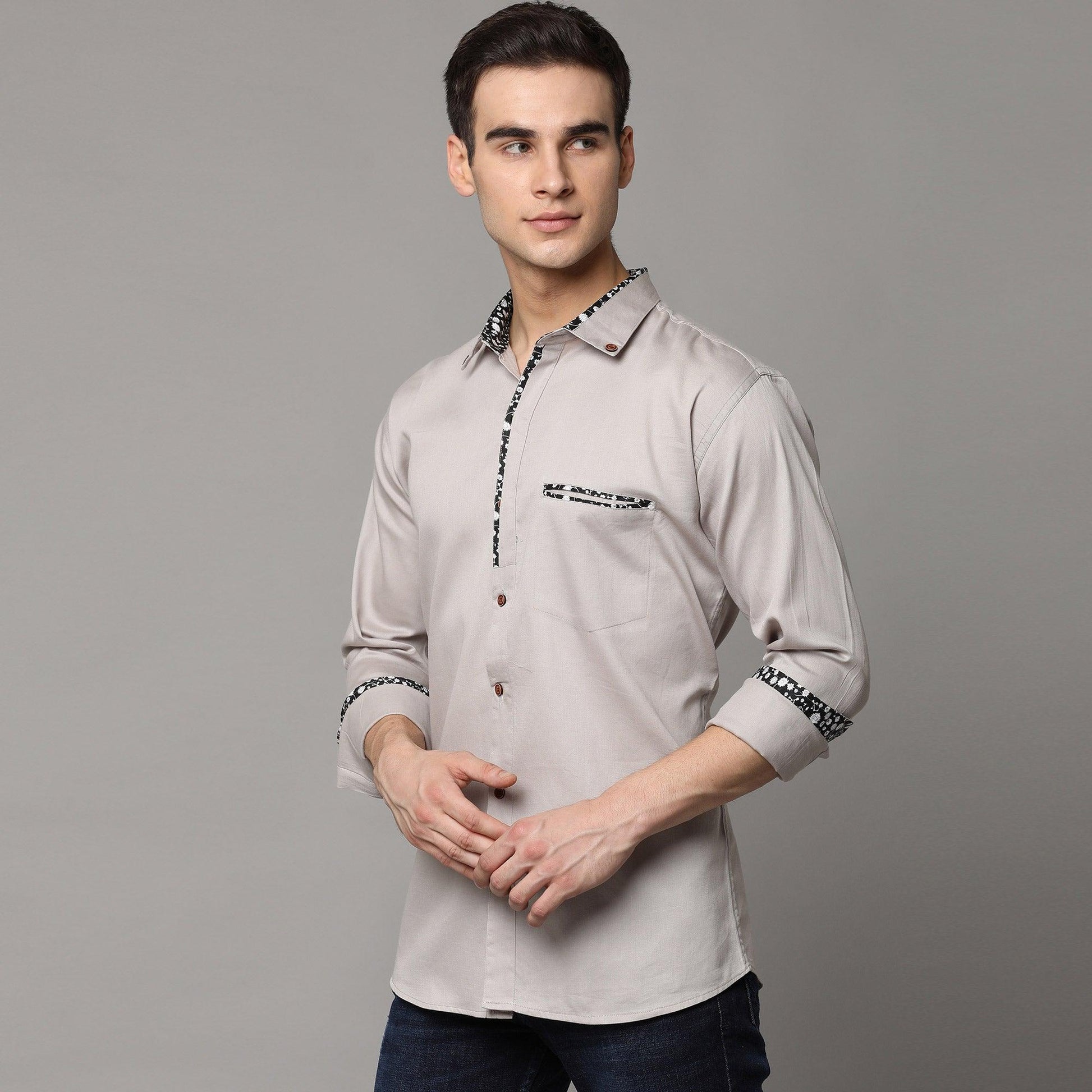Light Grey Solid Pure Cotton Men's Shirt