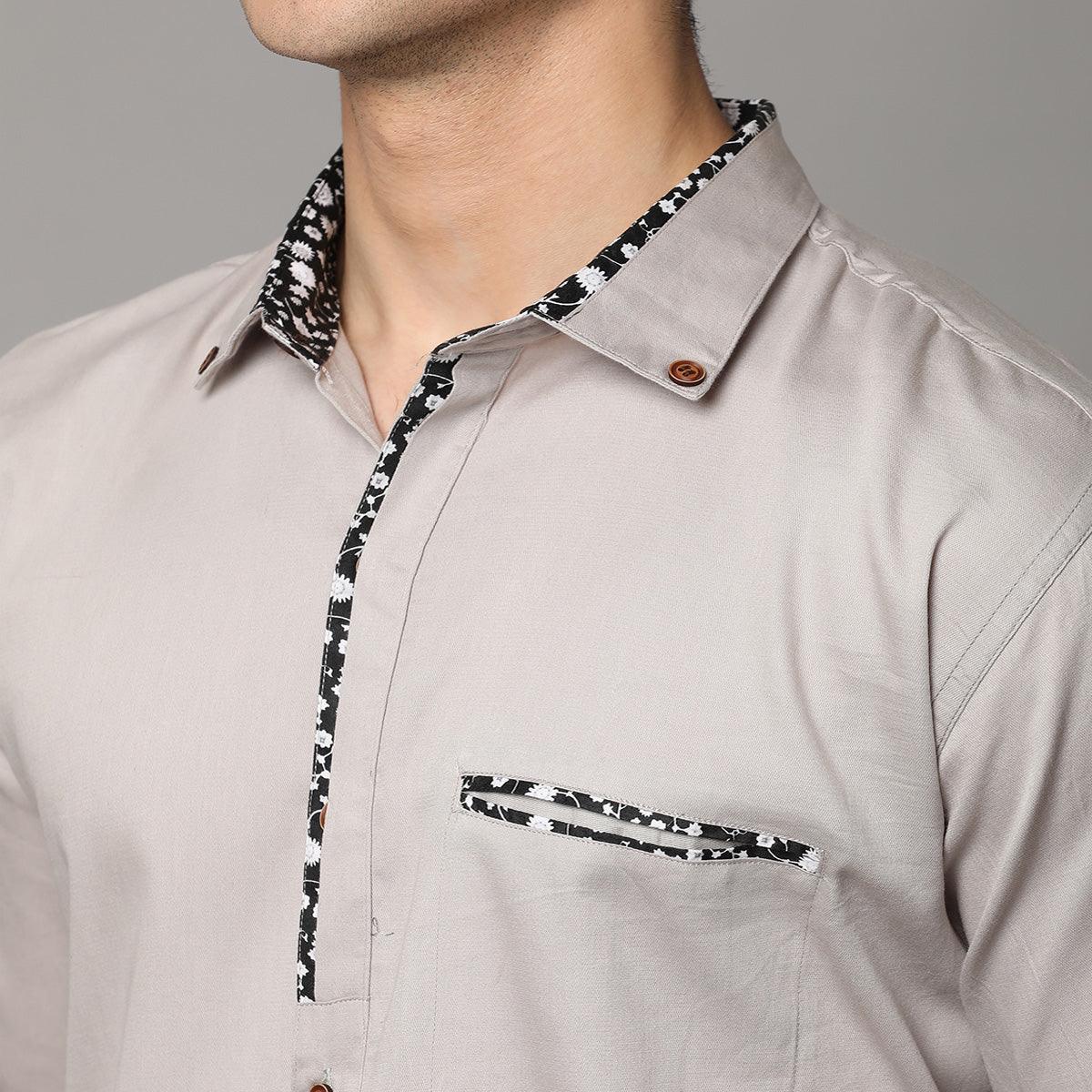 Light Grey Solid Pure Cotton Men's Shirt