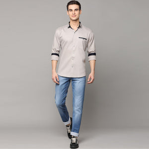 Light Grey Solid Pure Cotton Men's Shirt