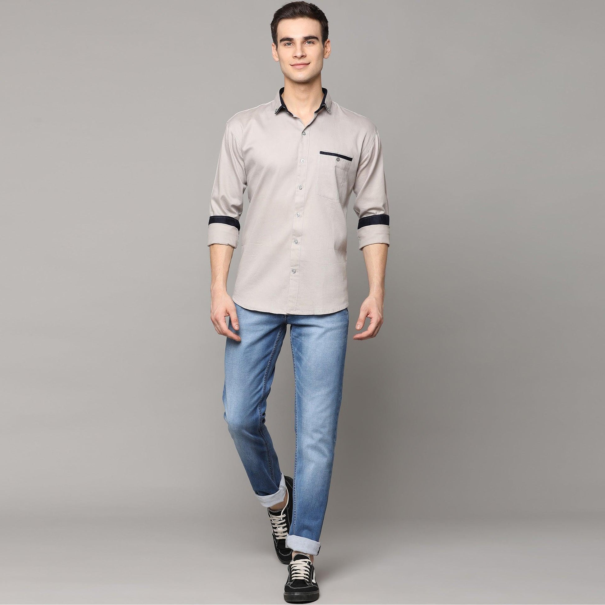Light Grey Solid Pure Cotton Men's Shirt
