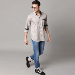 Light Grey Solid Pure Cotton Men's Shirt