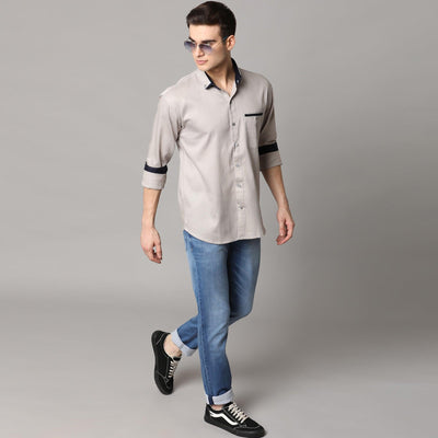 Light Grey Solid Pure Cotton Men's Shirt
