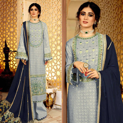 Light Lavender Embellished With Embroidered Georgette Pakistani Suit