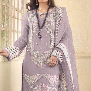 Light Lavender Embellished With Embroidered Georgette Pakistani Suit