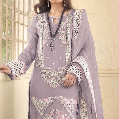 Light Lavender Embellished With Embroidered Georgette Pakistani Suit