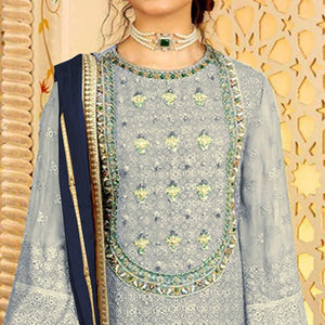 Light Lavender Embellished With Embroidered Georgette Pakistani Suit