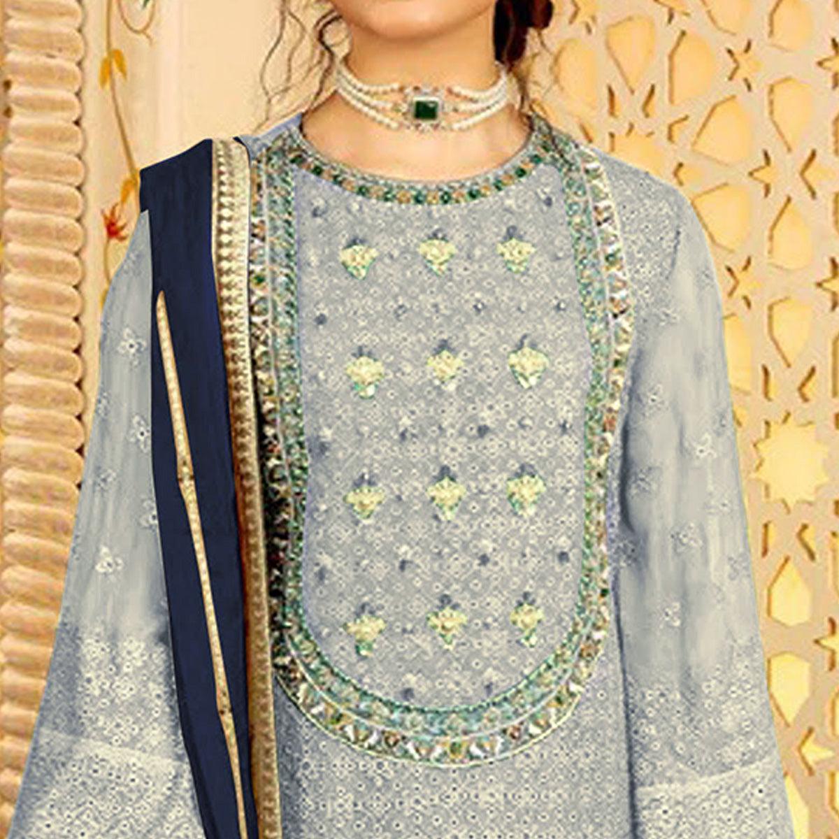 Light Lavender Embellished With Embroidered Georgette Pakistani Suit