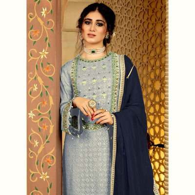 Light Lavender Embellished With Embroidered Georgette Pakistani Suit