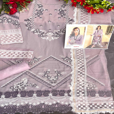 Light Lavender Embellished With Embroidered Georgette Pakistani Suit