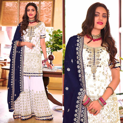 Light Lavender Embellished With Embroidered Georgette Sharara Suit