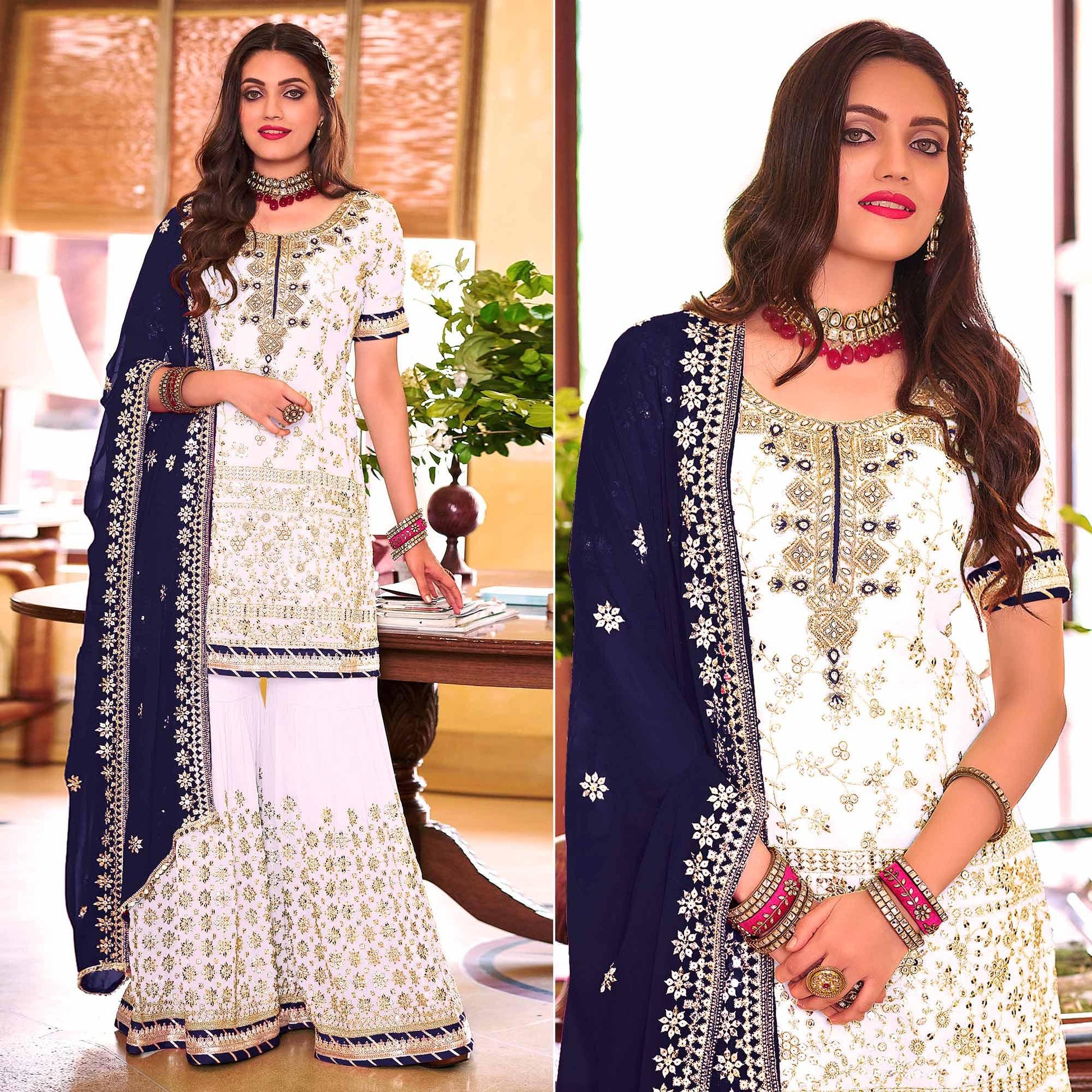 Light Lavender Embellished With Embroidered Georgette Sharara Suit