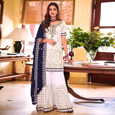 Light Lavender Embellished With Embroidered Georgette Sharara Suit