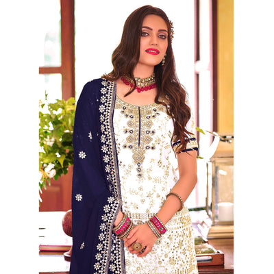Light Lavender Embellished With Embroidered Georgette Sharara Suit