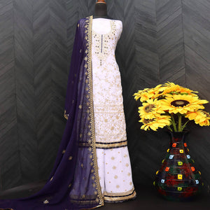 Light Lavender Embellished With Embroidered Georgette Sharara Suit