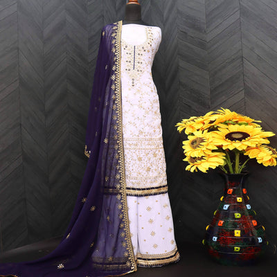 Light Lavender Embellished With Embroidered Georgette Sharara Suit