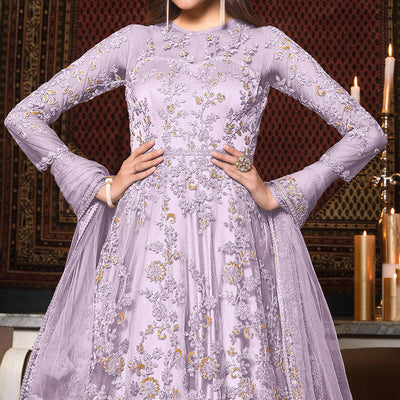 Light Lavender Embellished With Embroidered Net Anarkali Suit