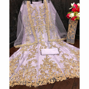 Light Lavender Embellished With Embroidered Net Anarkali Suit