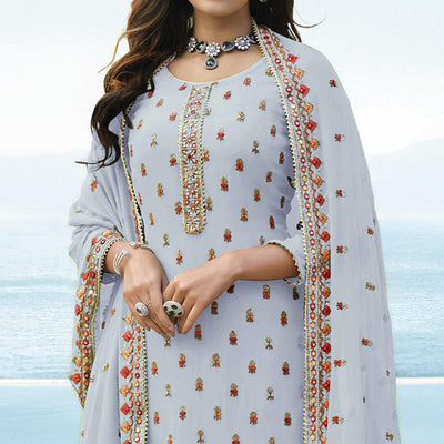 Light Lavender Embroidered Georgette Palazzo Suit