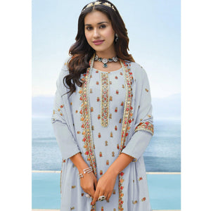 Light Lavender Embroidered Georgette Palazzo Suit