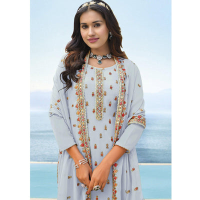 Light Lavender Embroidered Georgette Palazzo Suit