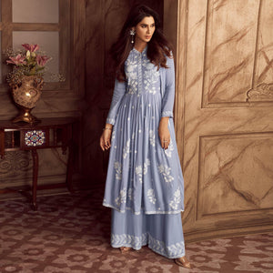 Light Lavender Lucknowi Embroidered Rayon Palazzo Suit