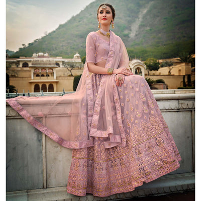Light Lavender Partywear Embellished & Embroidered Net Lehenga Choli