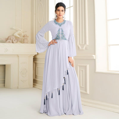 Light Lavender Partywear Embroidered Heavy Georgette Gown