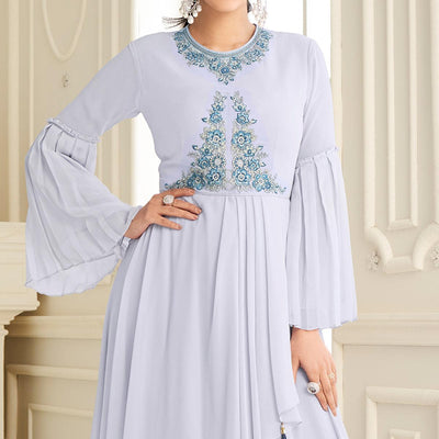 Light Lavender Partywear Embroidered Heavy Georgette Gown