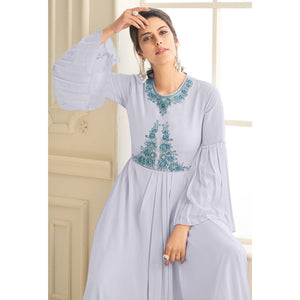 Light Lavender Partywear Embroidered Heavy Georgette Gown