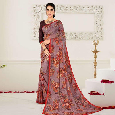 Light Levander Casual Wear Floral Printed Georgette Saree