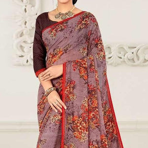 Light Levander Casual Wear Floral Printed Georgette Saree