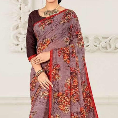 Light Levander Casual Wear Floral Printed Georgette Saree