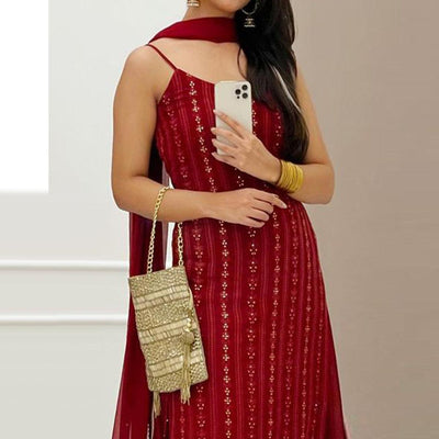 Light Maroon Partywear Lakhnavi Sequins Embroidered Georgette Palazzo Suit with Dupatta