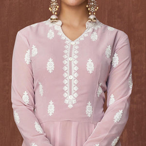 Light Mauve Lucknowi Embroidered Rayon Gown
