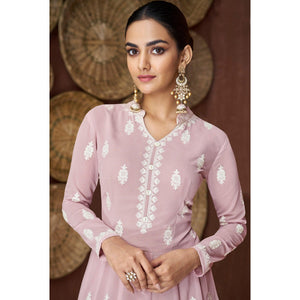 Light Mauve Lucknowi Embroidered Rayon Gown