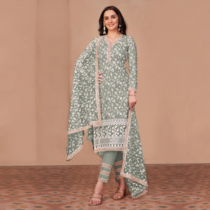 Light Mehendi Green Floral Embroidered Netted Suit