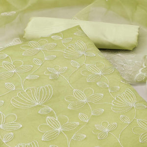 Light Mehendi Green Floral Embroidered Organza Dress Material