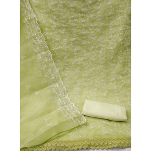 Light Mehendi Green Floral Embroidered Organza Dress Material