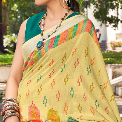 Light Mehendi Green Printed Linen Saree