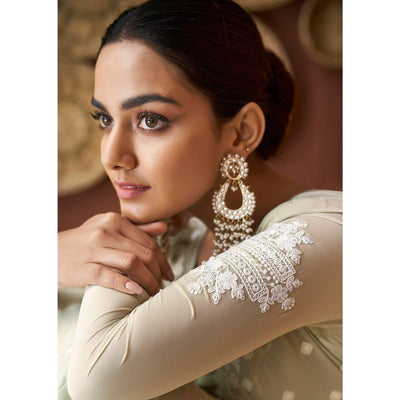 Light Olive Green Party Wear Heavy Embroidered Georgette Gown