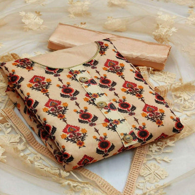 Light Orange Casual Wear Digital Printed Modal Chanderi  Dress Material