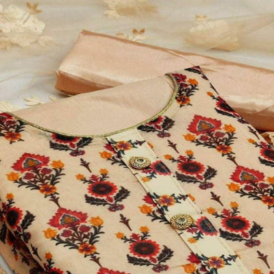 Light Orange Casual Wear Digital Printed Modal Chanderi  Dress Material