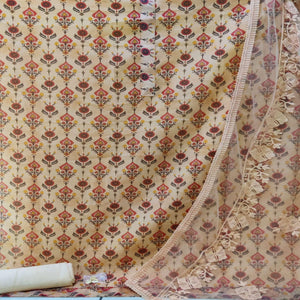 Light Orange Casual Wear Digital Printed Modal Chanderi  Dress Material