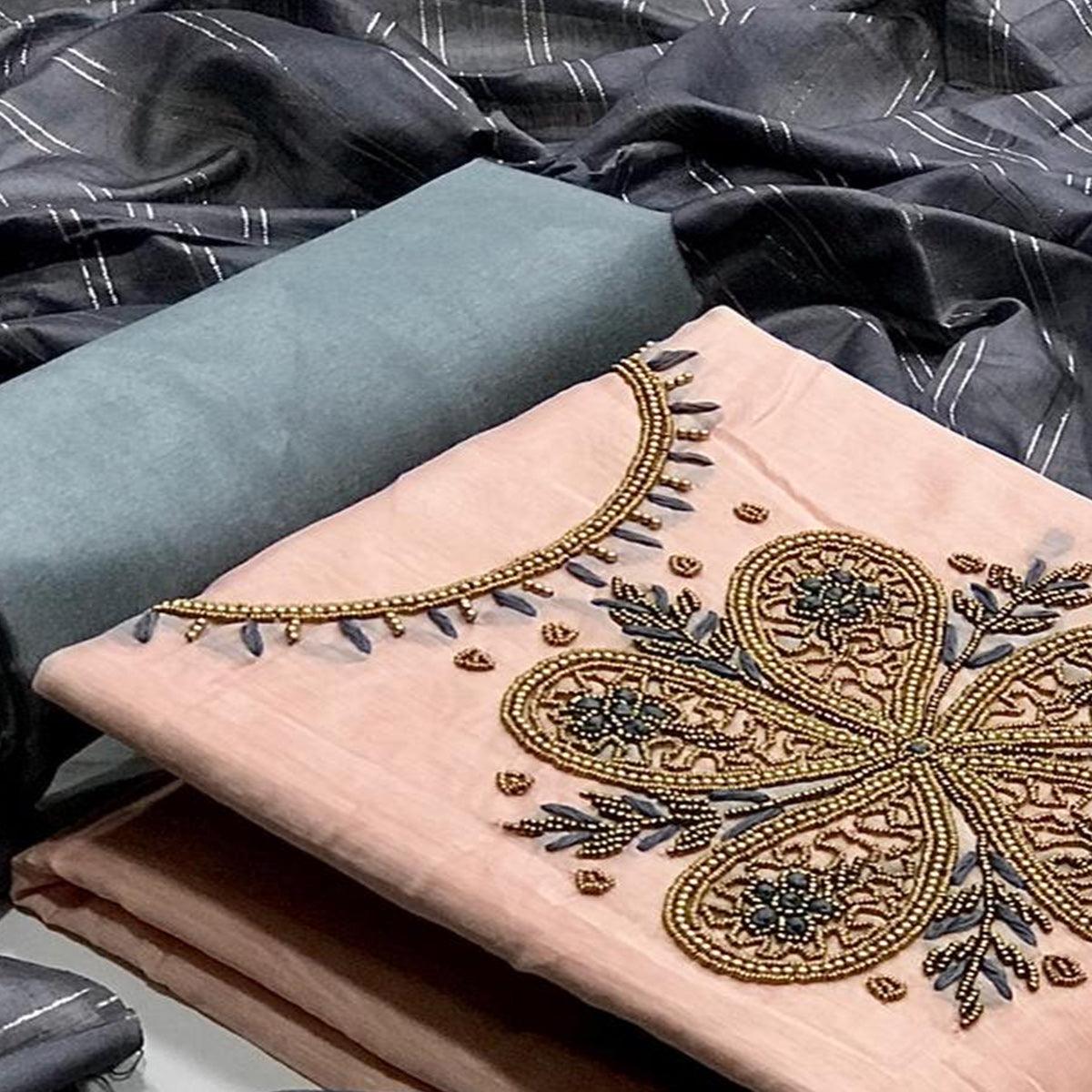 Light Orange Casual Wear Embroidered Modal Dress Material