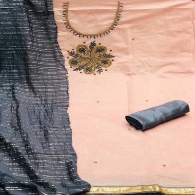 Light Orange Casual Wear Embroidered Modal Dress Material