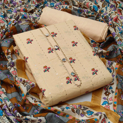 Light Orange Casual Wear Floral Printed Cotton Dress Material